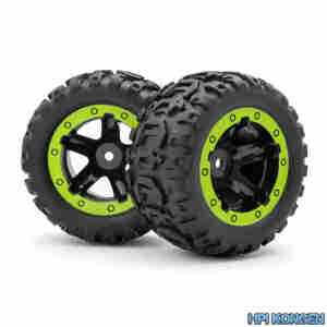 Blackzon 540038 Slyder MT Wheels/Tires Assembled (Black/Green)